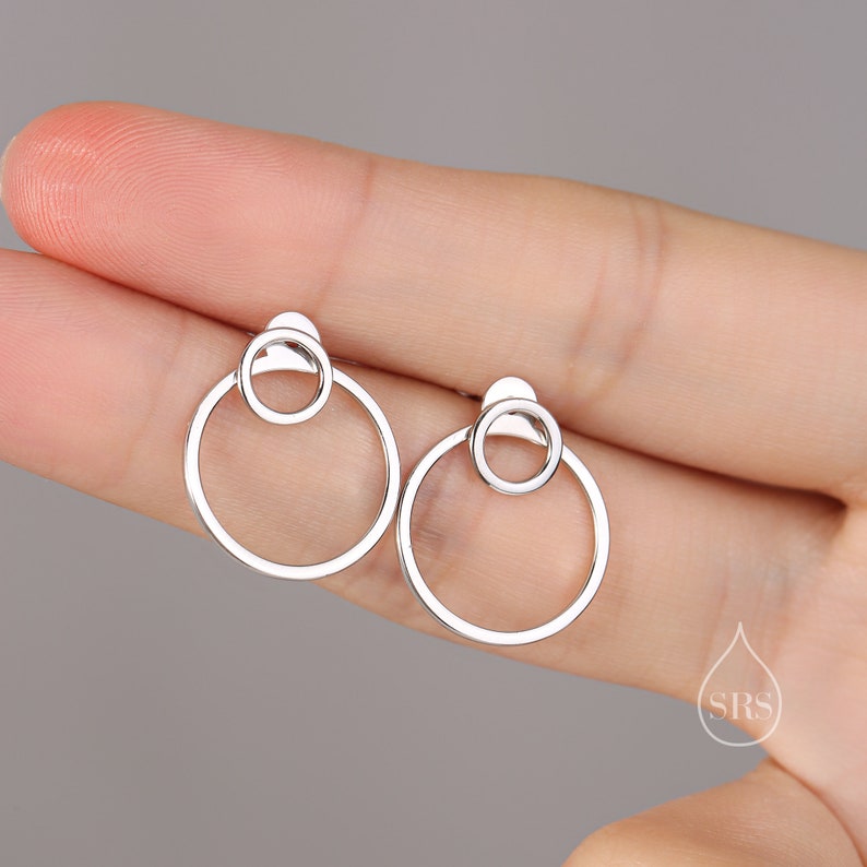 Double Circle Ear Jacket in Sterling Silver, Two Way Earrings, Detachable Circle, Front and Back Earrings, Silver Gold or Rose Gold image 4