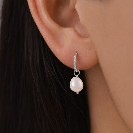 Orecchini a cerchio con cristalli e perle d'acqua dolce: argento sterling, pezzi unici - Italia