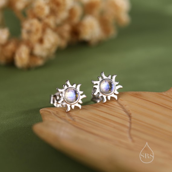 925 Argento Sterling di Forma Rotonda Naturale Pietra Luna Artigianale