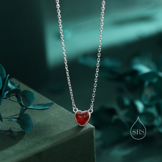 Good-HEARTZ ネックレス　チタン TITAN RED 赤 Genuine Red Onyx Heart Pendant Necklace in Sterling Silver - Etsy