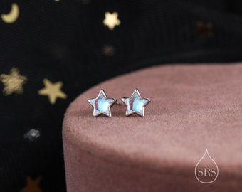 Moonstone Star Stud Earrings in Sterling Silver, Silver or Gold, Simulated Moonstone Star Hoops, Celestial Earrings, Star Earrings