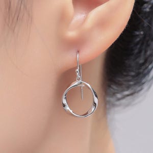Mobius Hoop Drop Hook Earrings in Sterling Silver, Silver or Gold or Rose Gold, Large Twisted hoops, 11mm Hoops, Twist Hoops, Mobius Circle