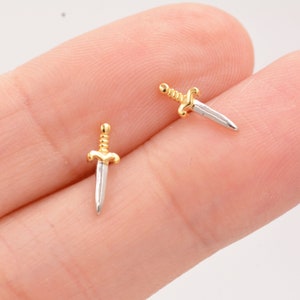 Tiny Little Dagger Sword Stud Earrings in Sterling Silver Stacking Earrings Ear Stacks image 2