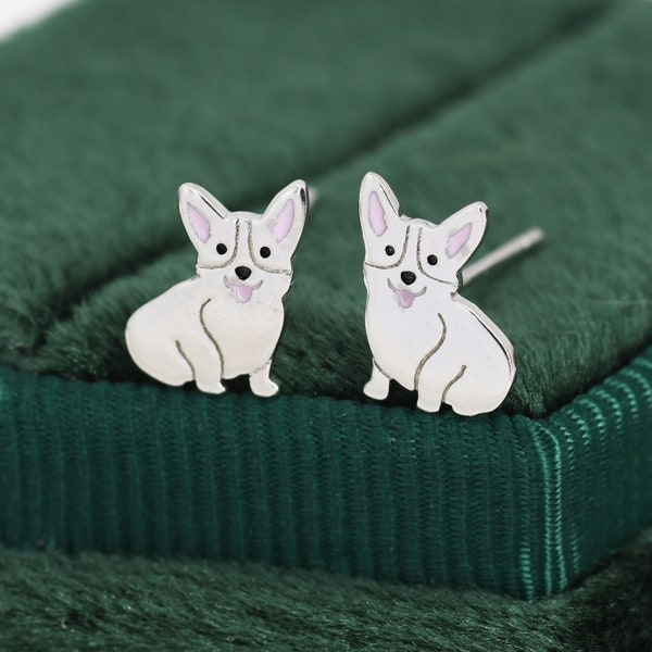 Puces d'oreilles chien corgi en argent sterling, boucles d'oreilles chiot, boucles d'oreilles animaux inspirés de la nature, animal de compagnie, terrier