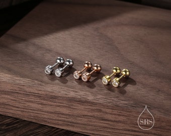 Small Pair of CZ Crystal Earrings in Sterling Silver, Rose Gold and Silver, Screw Back Earrings - helix ,cartilage , conch, tragus
