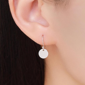 Sterling Silver Disks Drop Hook Earrings, Round Disk Geometric Earrings, Gold or Silver or Rose Gold, Dainty and Delicate