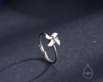 Sterling Silver Rotatable Pinwheel Ring, Fidget Ring, Adjustable Size Pinwheel Ring, Rotatable Ring, Dainty and Delicate