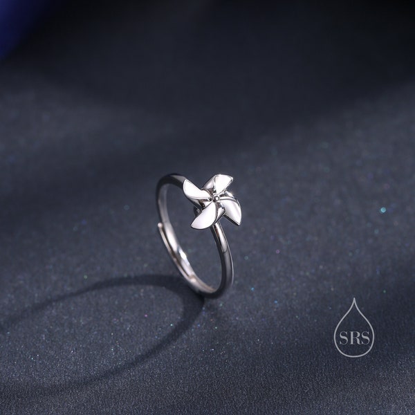 Sterling Silver Rotatable Pinwheel Ring, Fidget Ring, Adjustable Size Pinwheel Ring, Rotatable Ring, Dainty and Delicate