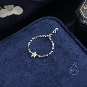 Sterling Silver Forget Me Not Flower Soft Ring, Adjustable Size Flower Chain Ring, Soft chain Ring in Sterling Silver