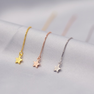 Sterling Silber Stern Ohr-Durchmesser, Silber, Gold oder Rosegold, zierliche Stern Ohrringe, 9 mm Einfädler, Doppel-Piercing Einfädler