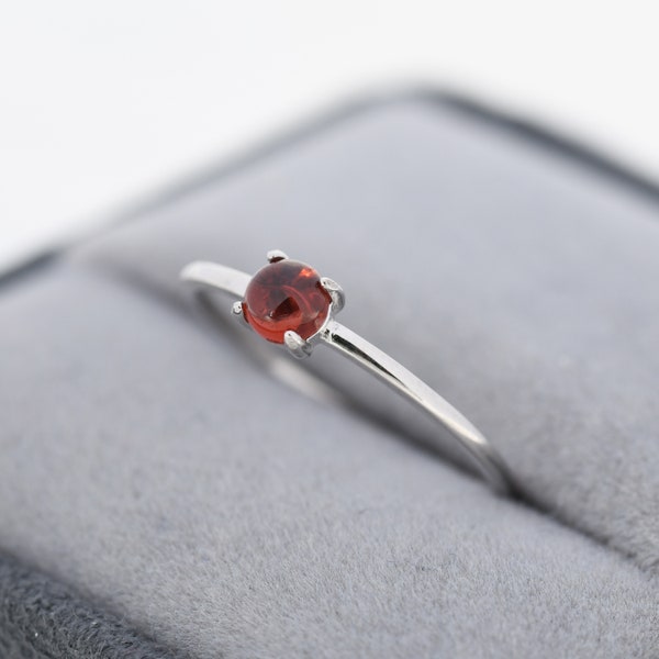 Genuine Garnet Ring in Sterling Silver, US 5 - 8, Natural Red Garnet Crystal Ring, January Birthstone Ring, Four Prong Solitaire Ring