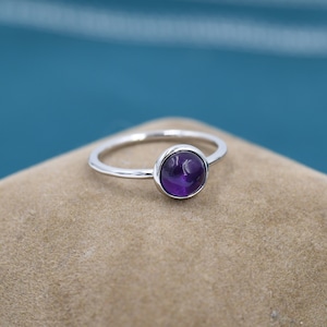 Anillo de amatista violeta genuina en plata de ley, tallas 5 a 8 de EE. UU., anillo de amatista oscura natural, anillo de jade diminuto, piedra de amatista de 6 mm, piedra natal de febrero