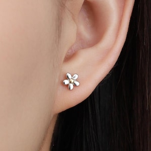 Pendientes de botón con forma de flor de nomeolvides en plata de ley, pendientes de botón con forma de flor, pendientes de flores pequeñas, pendientes florales