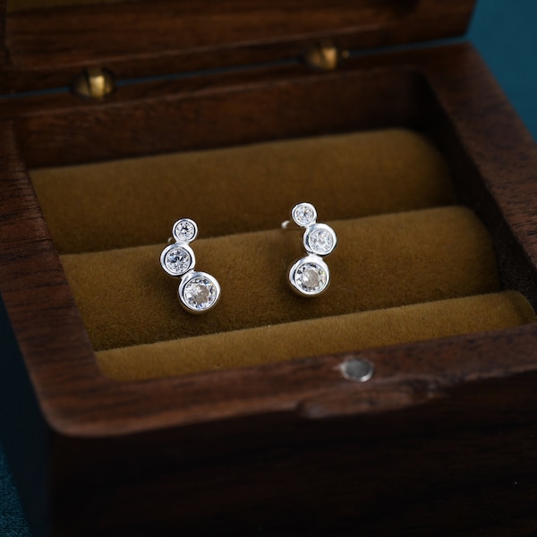 Small Pair CZ Crystal Trio Stud Earrings, Dot Earrings, Sparkly Earrings, Minimalist Extra Small earrings