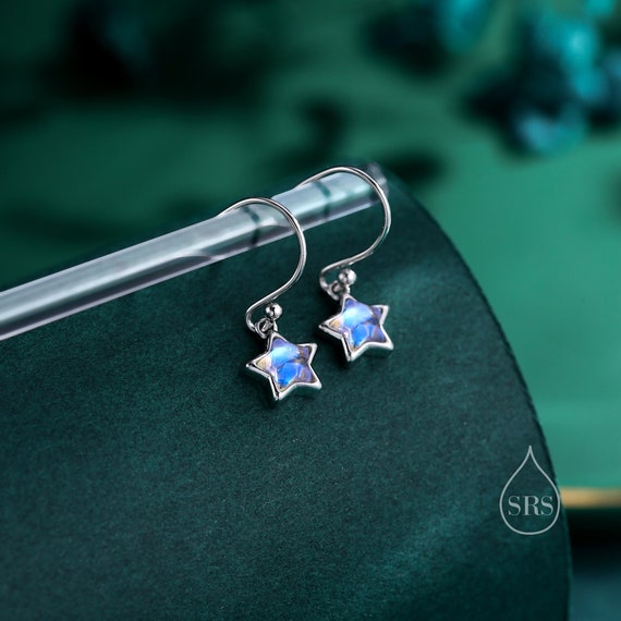 Stern & Mond Hänger Ohrringe Aus 925er Sterlingsilber - Dangle Hoops Mit Zirkon Für Frauen