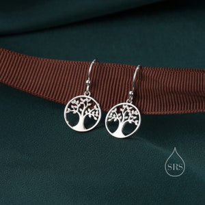 Boucles d'oreilles pendantes arbre de vie en argent sterling, argent ou or ou or rose, boucles d'oreilles arbre de vie en argent sterling