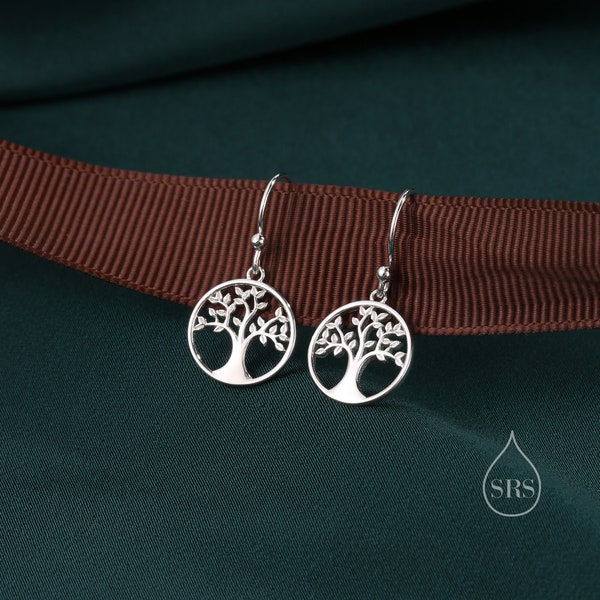 Tree of Life Drop Hook Earrings in Sterling Silver, Silver or Gold or Rose Gold, Sterling Silver Tree of Life Earrings