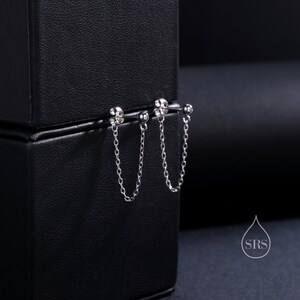 Ball Chain Oorbellen in Sterling Zilver, Zilver of Goud, Tiny Ear Jacket, Sierlijke sieraden afbeelding 5