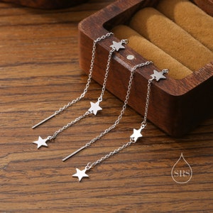 Three Star Cascade Threader Earrings in Sterling Silver,  Star Ear Threaders, Silver, Gold or Rose Gold, Star Threaders, Long Threaders