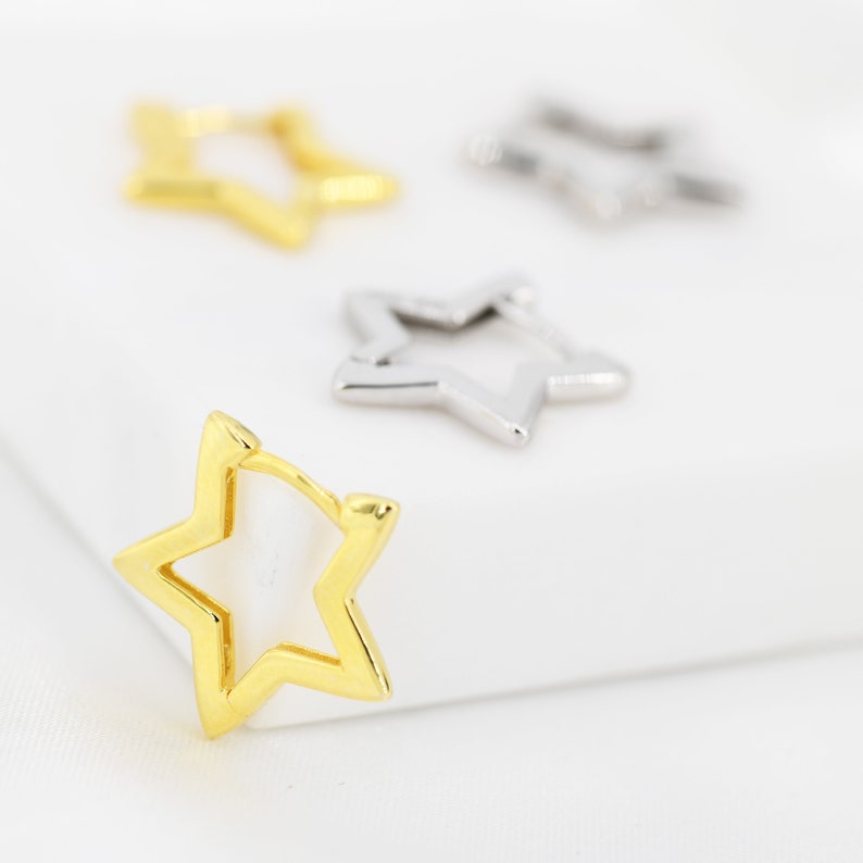 Star Huggie Hoop in Sterling Silver, Silver or Gold, Fun Star Hoop Earrings, Star Earrings image 3