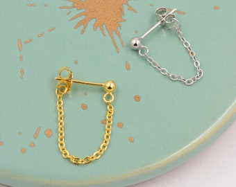 Ball Chain Earrings in Sterling Silver, Silver or Gold, Tiny Ear Jacket, Dainty Jewellery