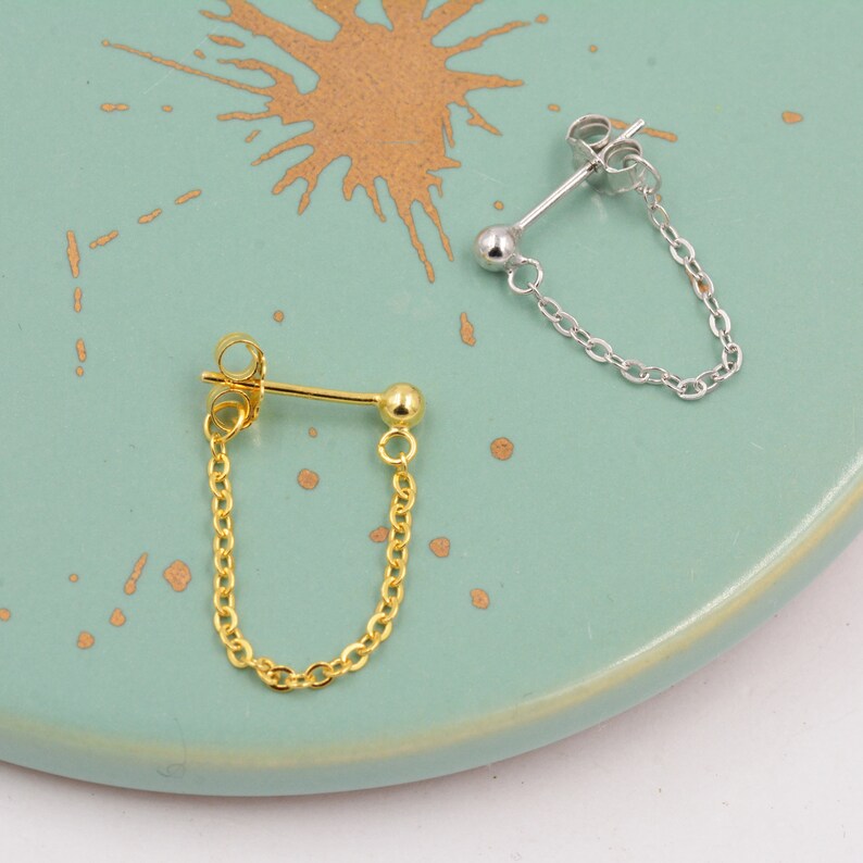 Ball Chain Earrings in Sterling Silver Silver or Gold Tiny Etsy