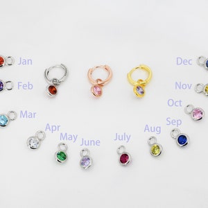 Aros con piedra de nacimiento en plata de ley, aros colgantes con dijes desmontables, plata, oro u oro rosa, intercambiables