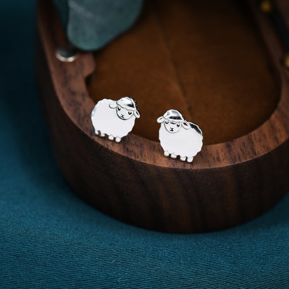 Sheep Lamb Stud Earrings Sterling Silver with Enamel Color Children's Sheep Lamb Stud Earrings Sterling Silver with Enamel Color Children's