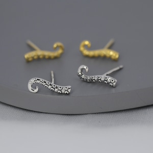 Octopus Tentacle Stud Earrings in Sterling Silver, Silver or Gold,  Dainty Earrings, Nature Inspired Animal Earrings