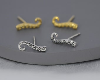 Octopus Tentacle Stud Earrings in Sterling Silver, Silver or Gold,  Dainty Earrings, Nature Inspired Animal Earrings