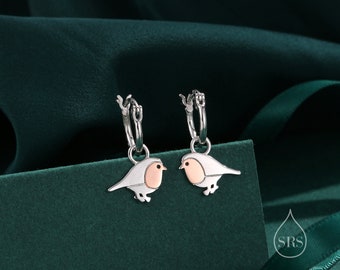Rödhalsörhängen i sterlingsilver med hänge, örhängen i robinfågel, fina hängande örhängen, örhängen i robinfågel, örhängen i robinfågel
