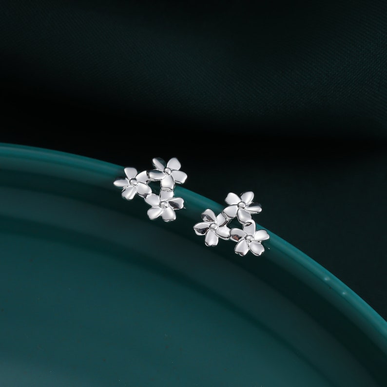 Cherry Blossom Flower Stud Earrings in Sterling Silver, Cherry Blossom Flower Earrings, Daisy Earrings, Flower Bouquets Earrings image 8