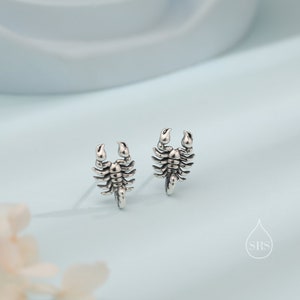 Può includere: Un paio di orecchini a lobo in argento a forma di scorpione. Gli orecchini sono piccoli e delicati e presentano un design di scorpione dettagliato.
