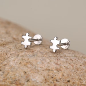 Sterlingzilveren puzzelstukje 16G oorbellen met platte achterkant