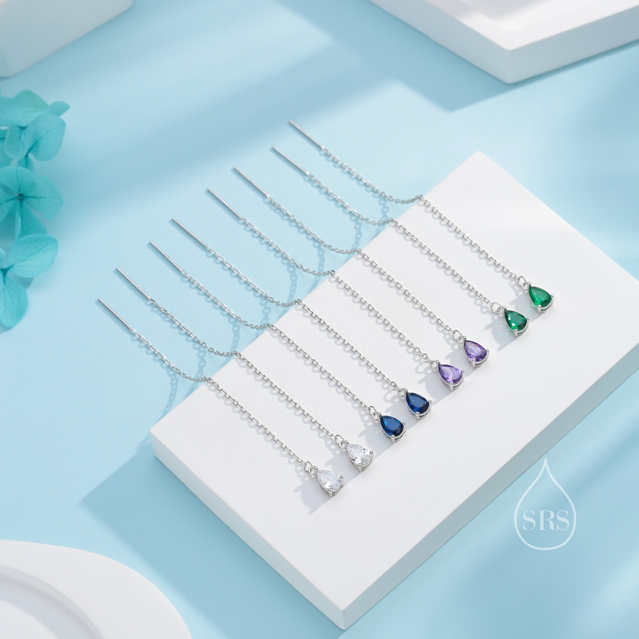 Orecchini in argento sterling con zirconi cubici e zaffiri blu: orecchini graduati in vermeil - Italia