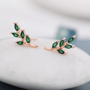 Emerald Green Leaf Stud Earrings in Sterling Silver, Silver or Gold, Olive Branch Earrings, Olive Leaf Earrings, Nature Inspired image 5