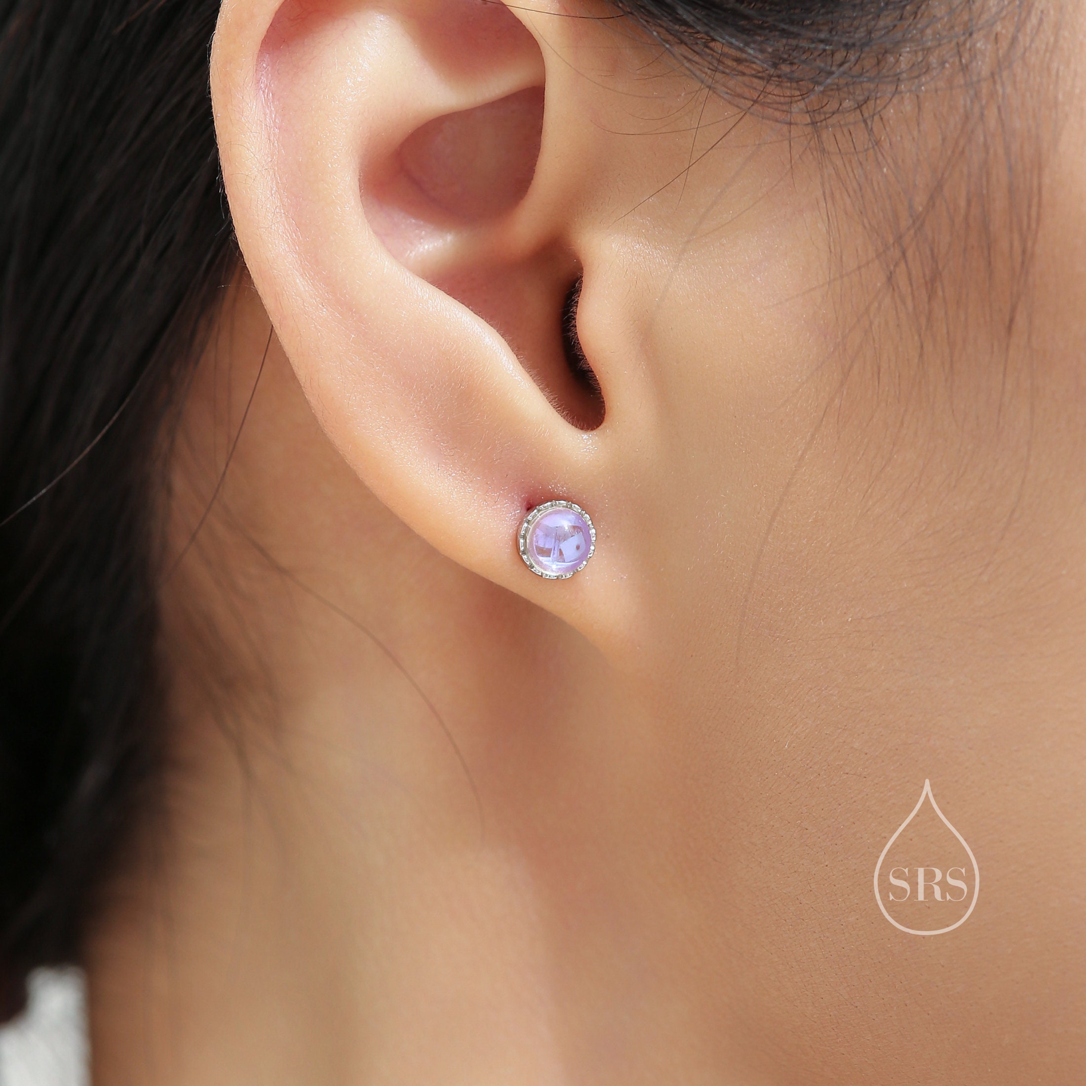 Orecchini a bottone con pietra di luna / Argento Sterling