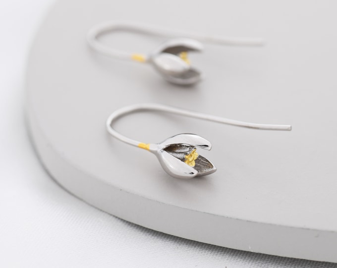 Snowdrop Flower Drop Earrings in Sterling Silver, Silver and Gold ...