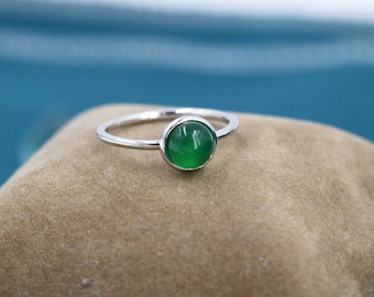 Bague en onyx vert véritable en argent sterling, US 5 - 8, bague en onyx naturel, bague en jade minuscule, pierre onyx de 6 mm