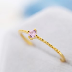 Tourmaline Pink CZ Ring in Sterling Silver, Silver or Gold, Delicate Stacking Ring, Pink CZ Skinny Band, Size US 6 8, October Birthstone image 5