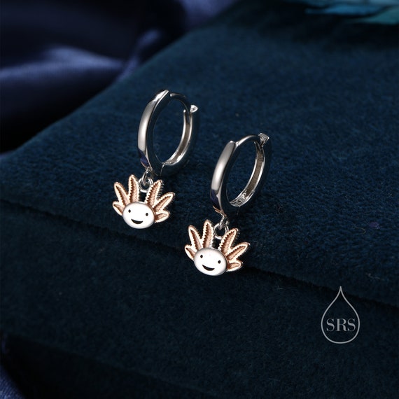 Orecchini pendenti a forma di Axolotl in argento sterling - Orecchini pendenti a forma di creatura marina - Amante degli animali - Carini, divertenti, stravaganti - Italia
