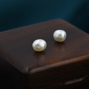 Keshi Pearls Drop Stud Earrings in Sterling Silver Baroque - Etsy UK