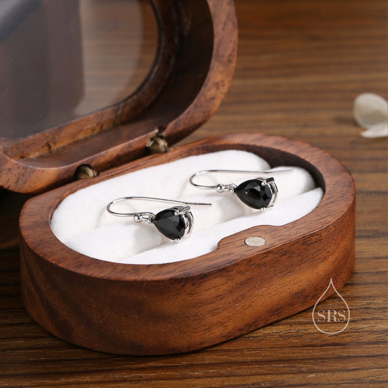 Boucles d'oreilles gouttes en argent sterling, zirconium noir onyx, argent sterling, argent ou or, crochets en forme de poire image 5