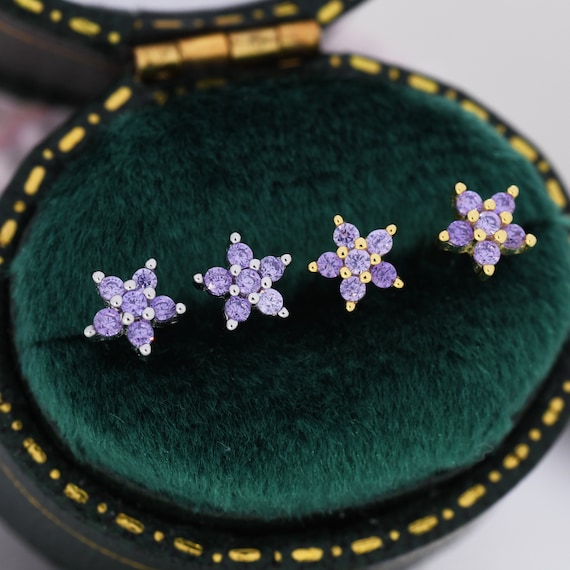 [LLOYD]韓国ブランド☆Flower Violet Amethyst Earring Genuine Purple Amethyst Sterling Silver 12.3mm Flower Stud