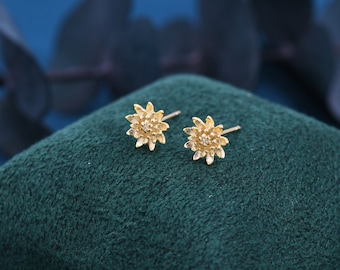 Chrysanthemum Flower Stud Earrings in Sterling Silver, Silver or Gold, Nature Inspired Flower Earrings, November Birth Flower, Botanical