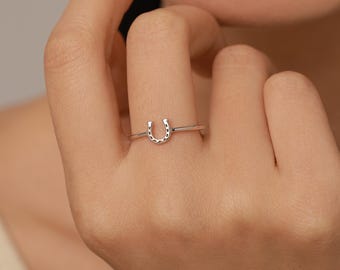 Sterling Silver Cute Little Horseshoe Ring, Adjustable Size, Cute
