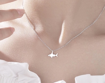 Tiny Shark Pendant Necklace in Sterling Silver, Shark Necklace,  Small Shark Pendant, Silver or Gold, Shark Fish Necklace
