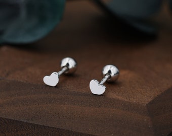 Tiny Pair of Heart Screw Back Earrings in Sterling Silver, Rose Gold and Silver, Screw Back Earrings - helix ,cartilage , conch, tragus