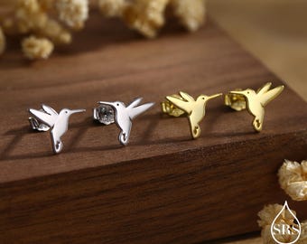 Kolibri Ohrstecker in Sterlingsilber, Silber oder Gold, fliegende Vogel Ohrringe, naturinspirierte Tierohrringe