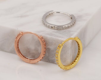 Minimalist CZ Huggie Hoops in Sterling Silver, 6mm, 8mm, 10mm and 12mm Clicker Hoops, Rose Gold or Gold, Simple Sleeper Hoop Earrings